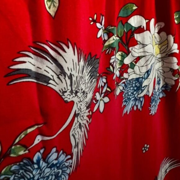 Silver Jeans Co. Red Floral Wrap Dress with Ruffles | Size L | Cranes & Blossoms - Picture 11 of 12